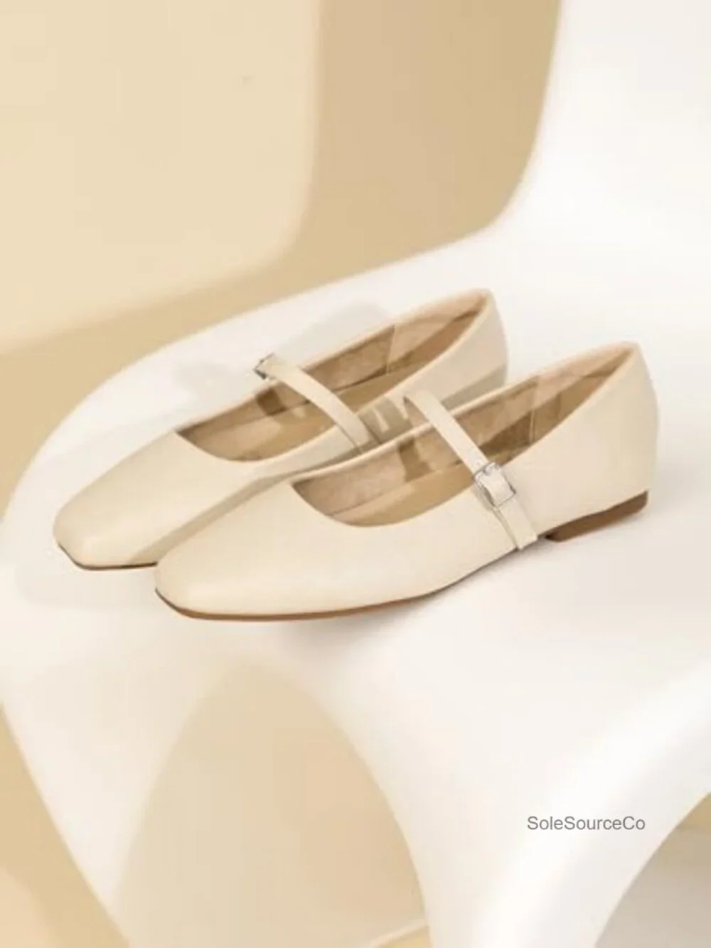Women Square Toe Mary Jane Flats Adjustable Strap Faux Leather Dress Ballet